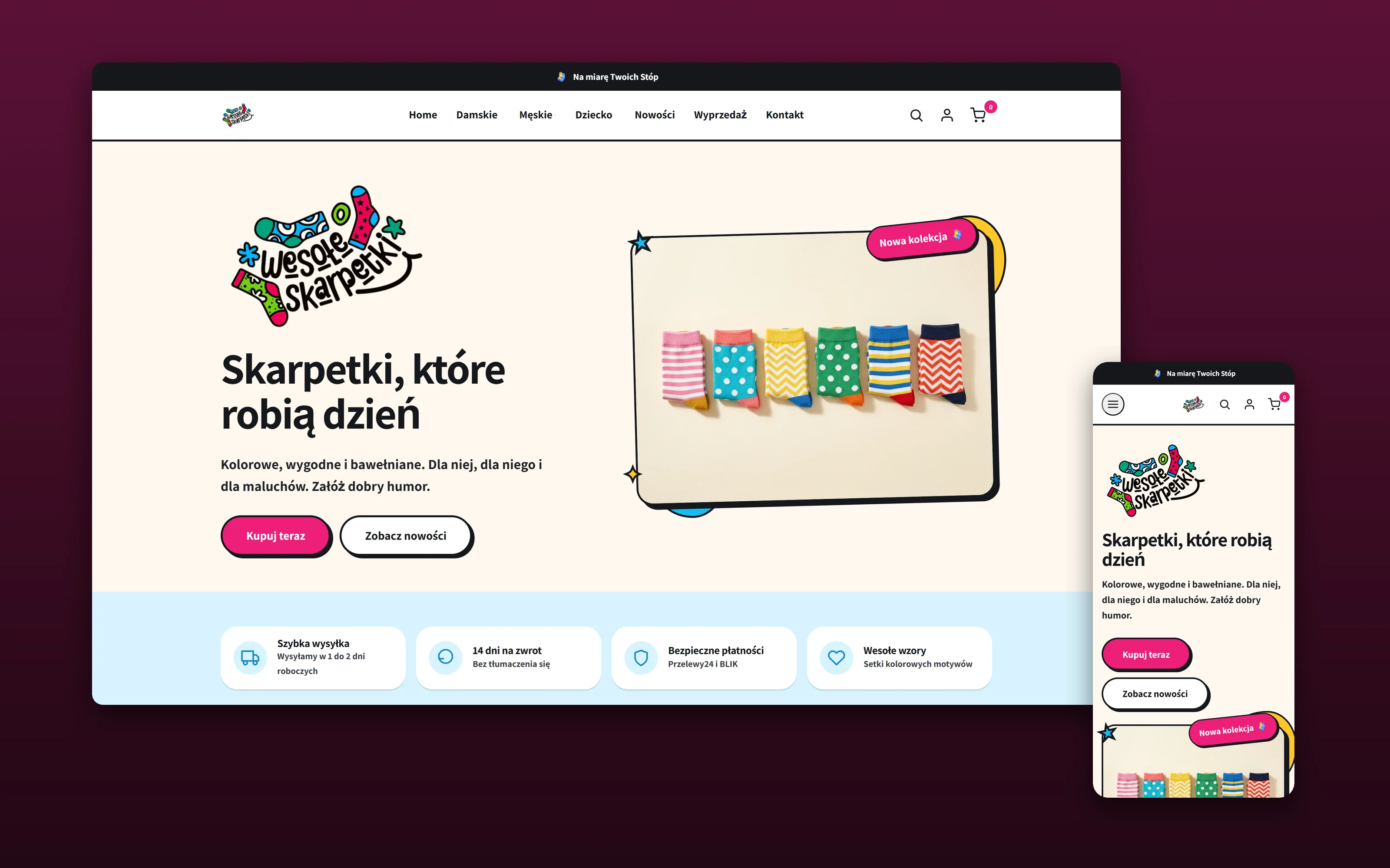 Wesołe Skarpetki, Sklep Shopify z autorskim motywem