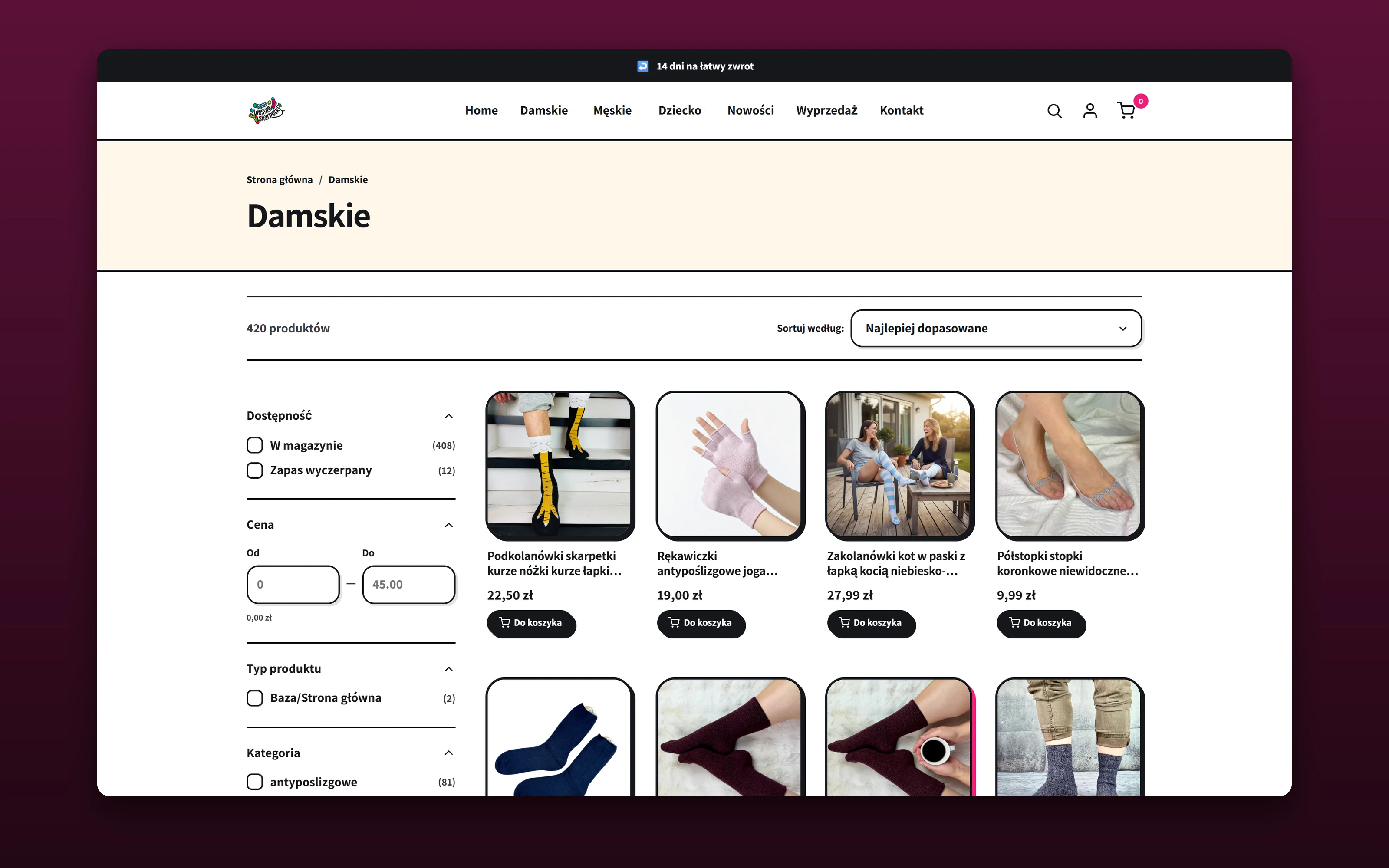 Wesołe Skarpetki, Sklep Shopify z autorskim motywem
