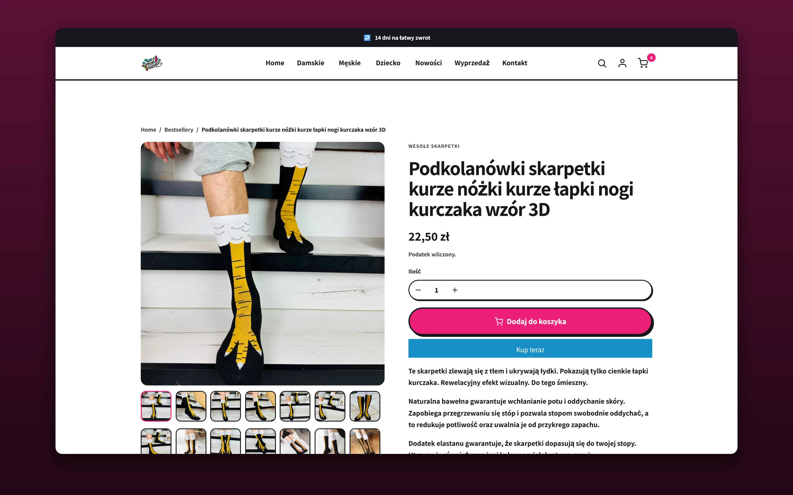 Wesołe Skarpetki, Sklep Shopify z autorskim motywem